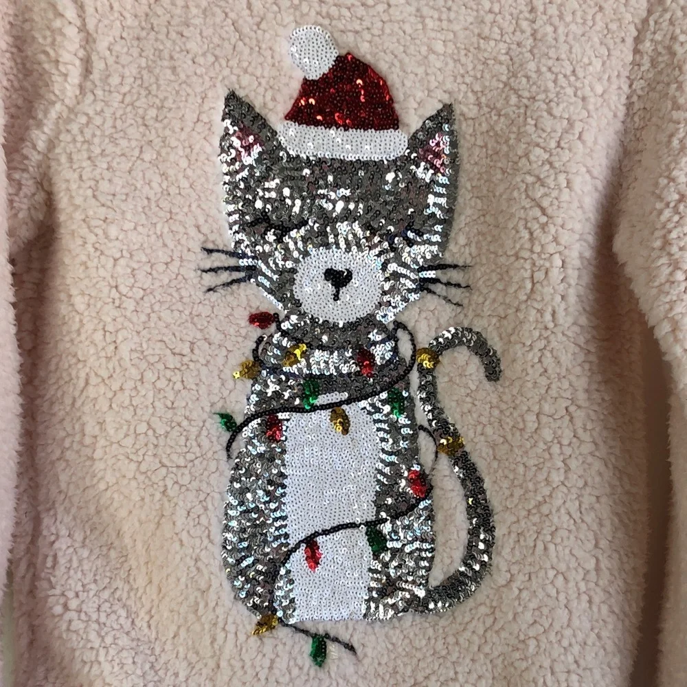 NWT fleece Christmas Cat Sweater